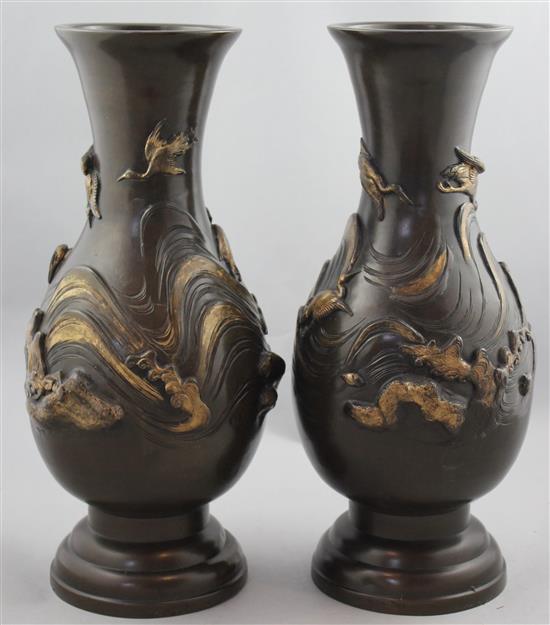 A pair of Japanese parcel gilt bronze baluster vases, 19th century, 36.7cm